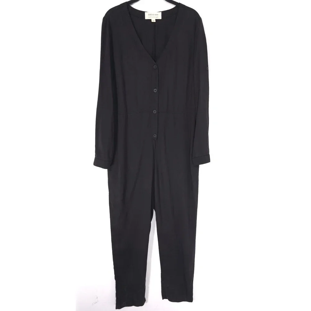 Anthropologie CLOTH &‎ STONE Women’s Black Jumpsuit MEDIUM Lyocell Button Front